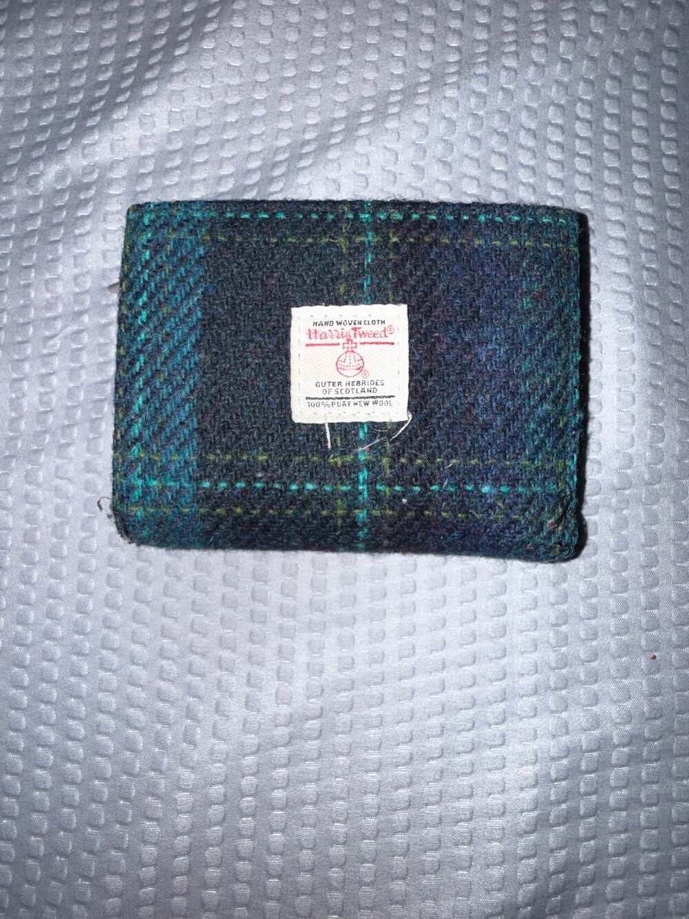 Glen Appin Harris Tweed Highland Cow Trifold Wallet Blue Green Tartan - Picture 2 of 4